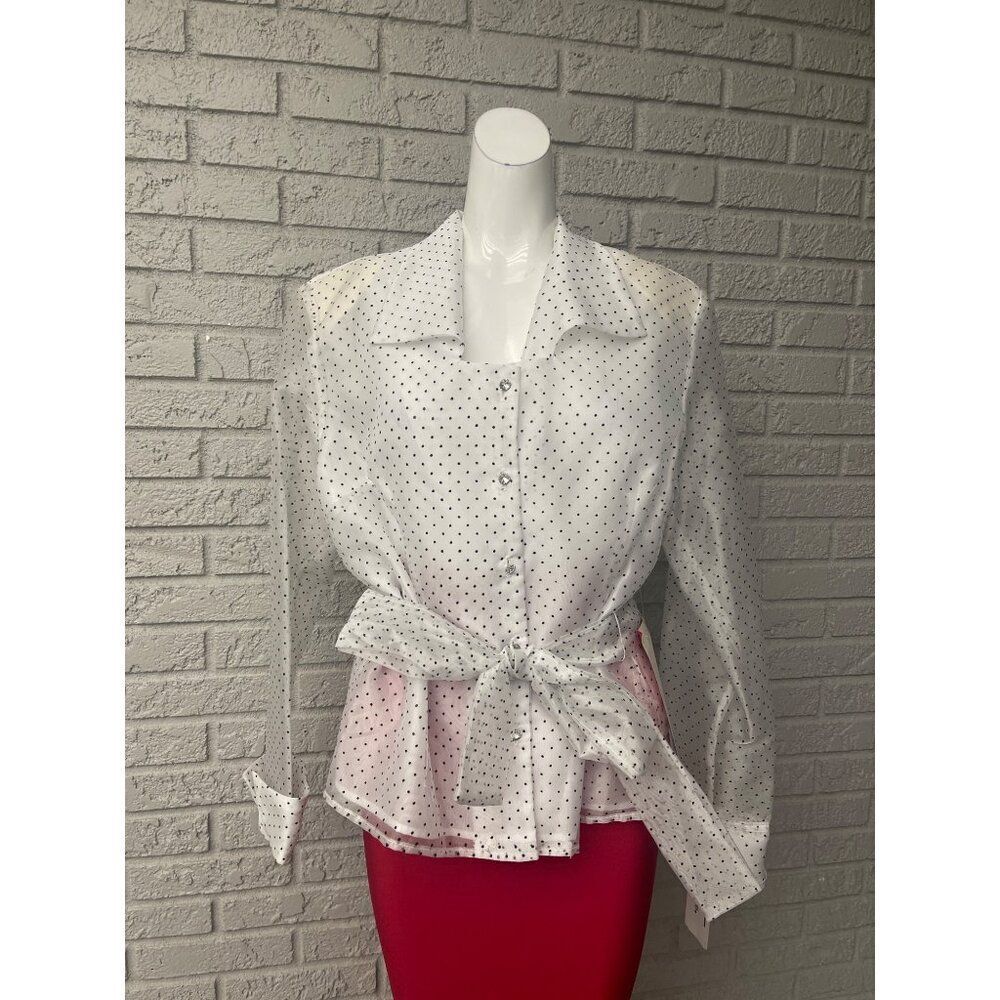 J.B.S. LTD Women Black and White Sheer Polka Dot Blouse Size XL NWT